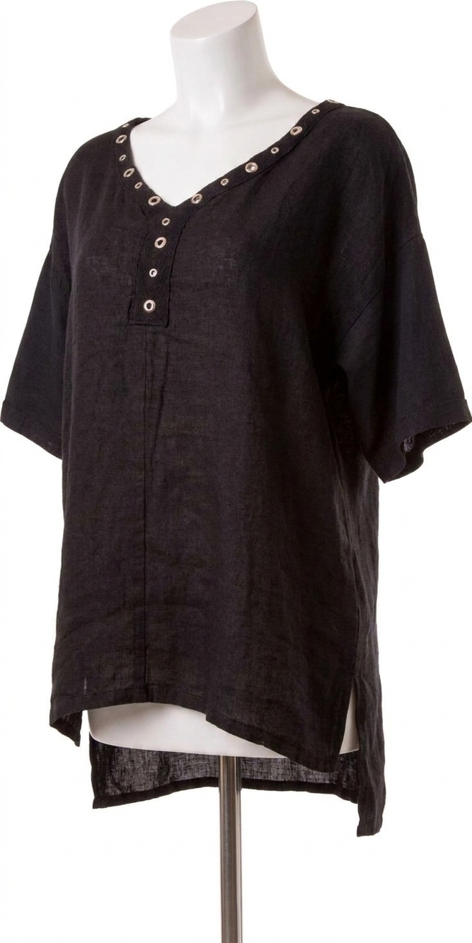NEW GIGI MODA aldina linen v-neck top in black